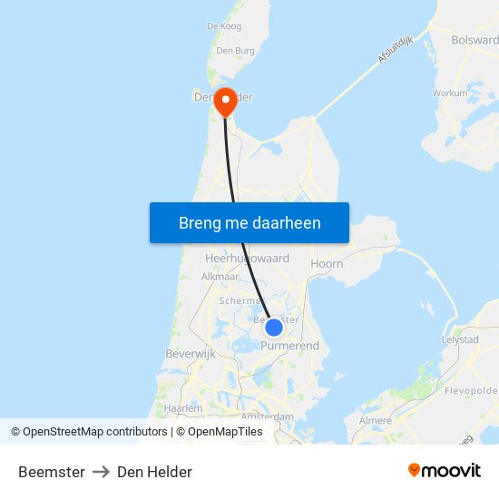 Beemster to Den Helder map