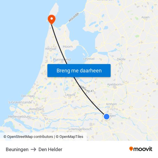 Beuningen to Den Helder map