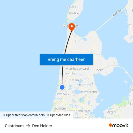 Castricum to Den Helder map