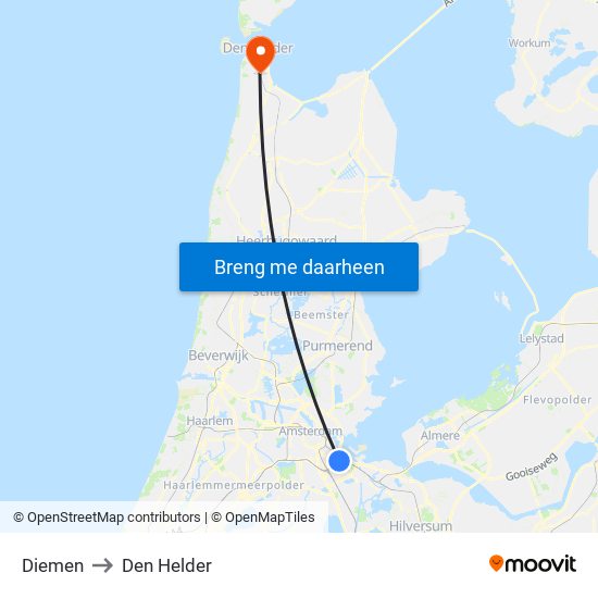 Diemen to Den Helder map