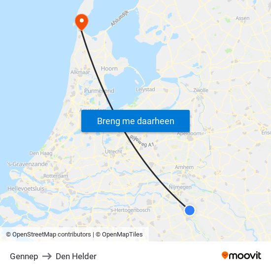 Gennep to Den Helder map