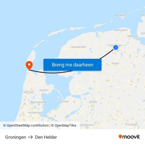 Groningen to Den Helder map