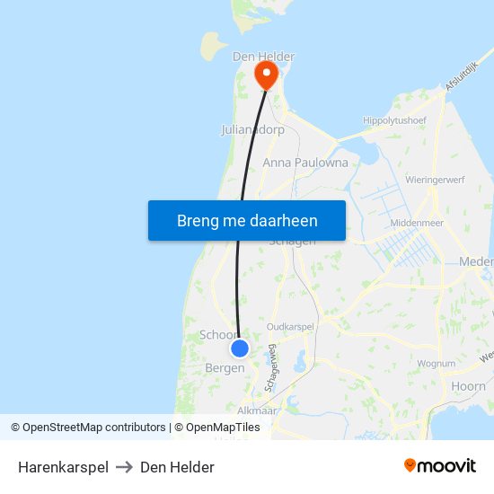 Harenkarspel to Den Helder map