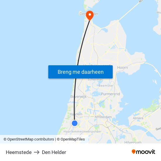 Heemstede to Den Helder map