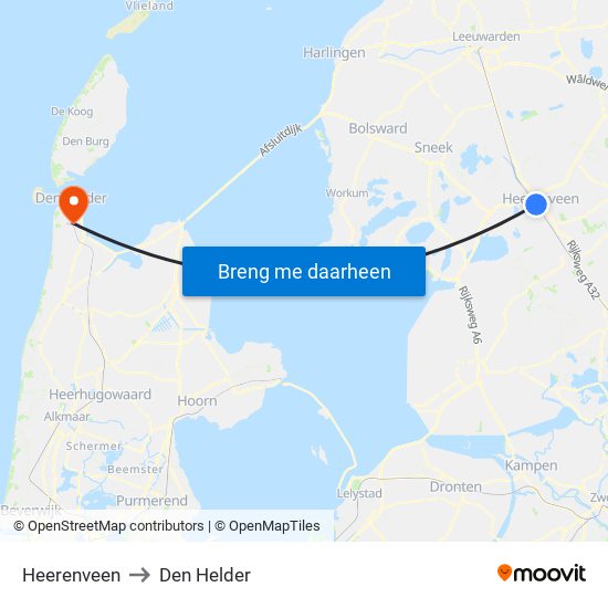 Heerenveen to Den Helder map