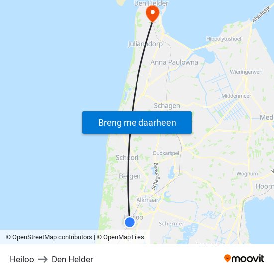 Heiloo to Den Helder map