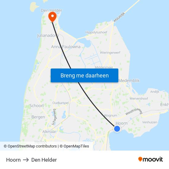 Hoorn to Den Helder map