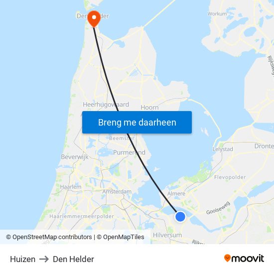 Huizen to Den Helder map