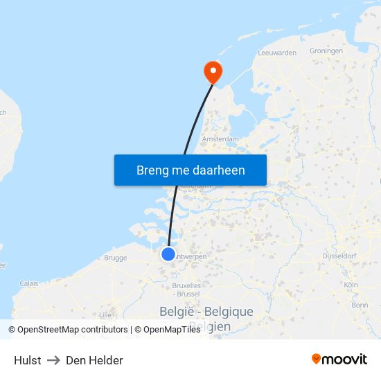 Hulst to Den Helder map