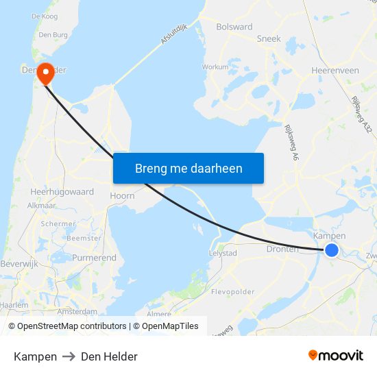 Kampen to Den Helder map