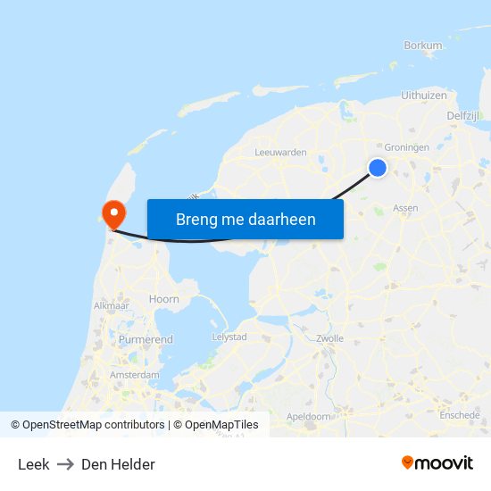 Leek to Den Helder map