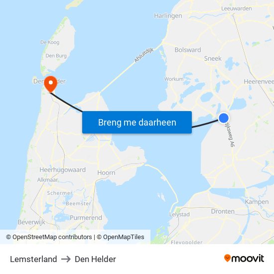 Lemsterland to Den Helder map