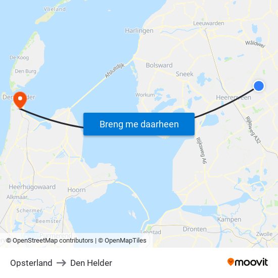 Opsterland to Den Helder map