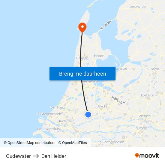 Oudewater to Den Helder map