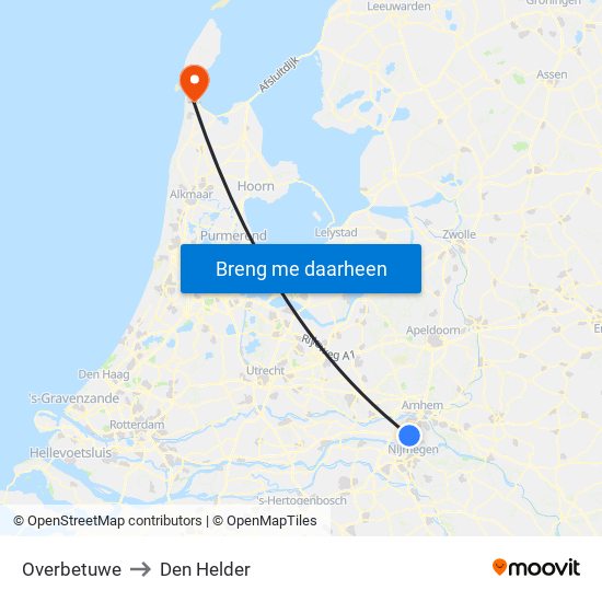 Overbetuwe to Den Helder map