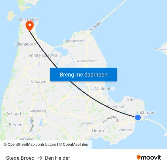 Stede Broec to Den Helder map