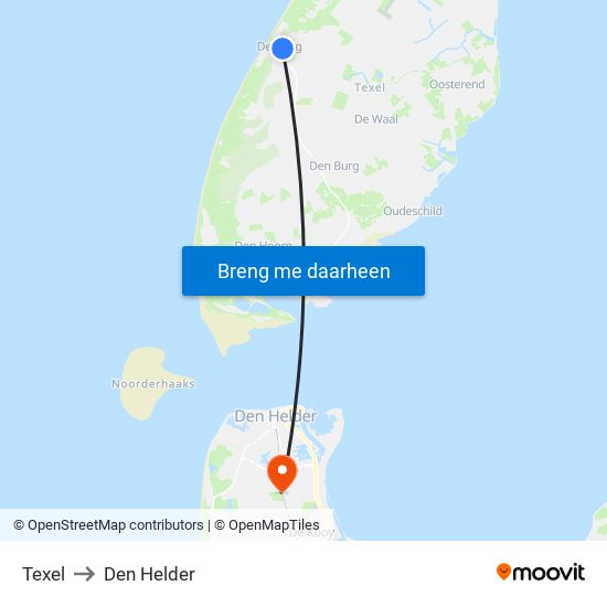Texel to Den Helder map