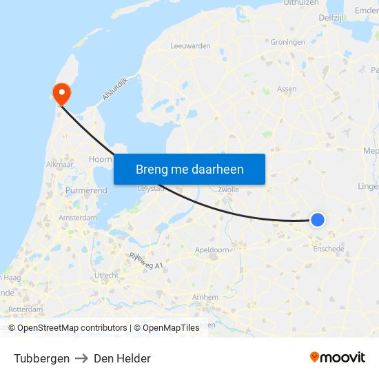 Tubbergen to Den Helder map