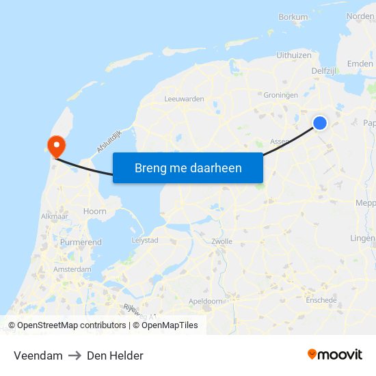 Veendam to Den Helder map