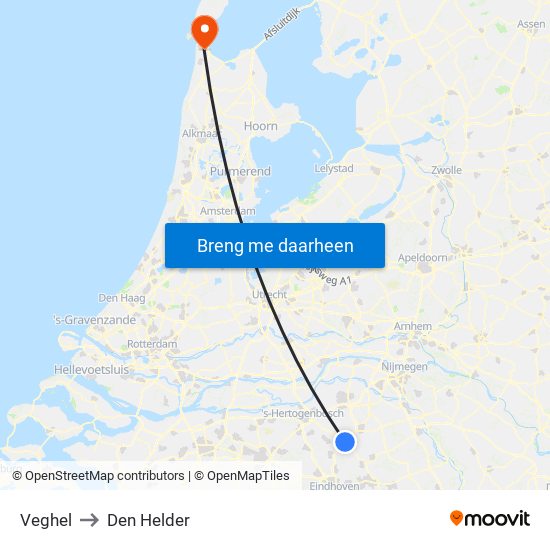 Veghel to Den Helder map