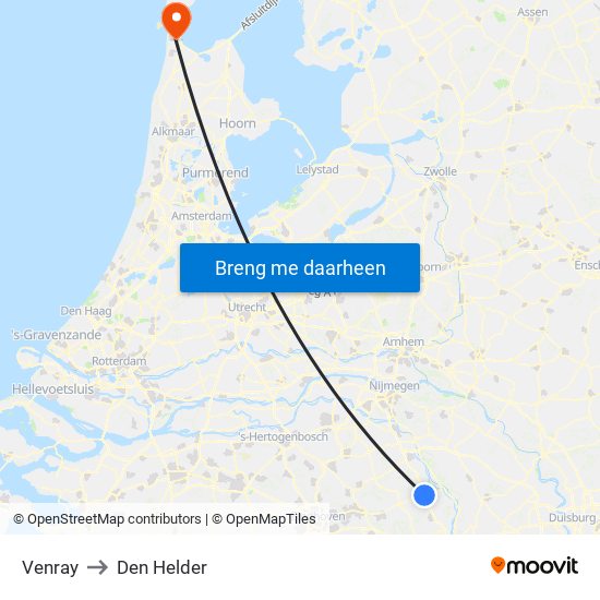 Venray to Den Helder map