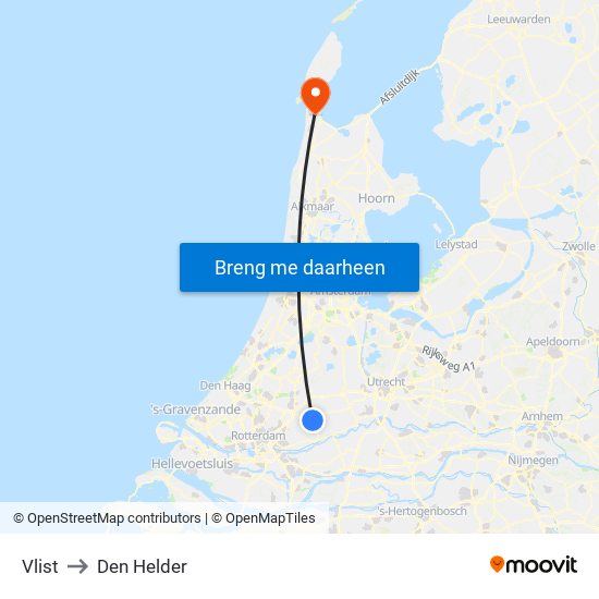 Vlist to Den Helder map