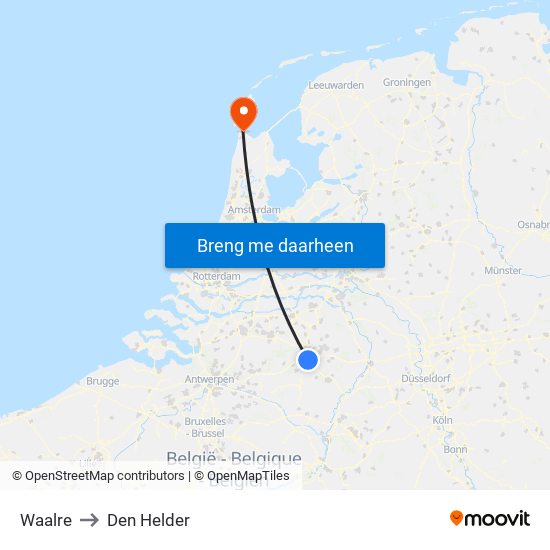 Waalre to Den Helder map