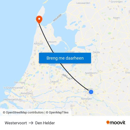Westervoort to Den Helder map