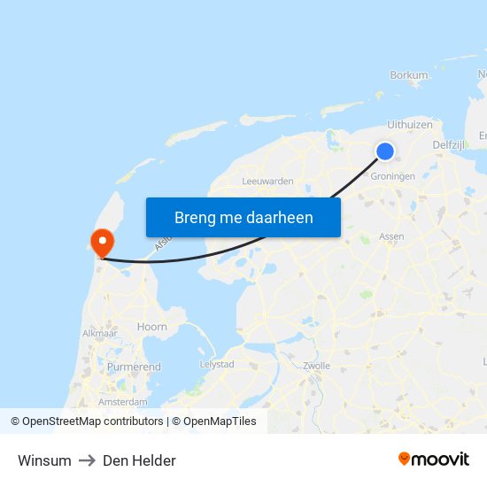 Winsum to Den Helder map