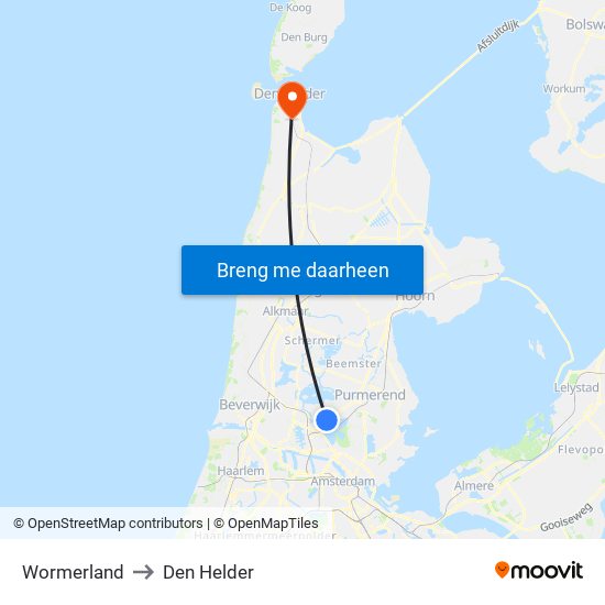 Wormerland to Den Helder map