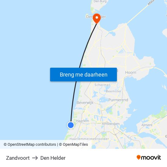 Zandvoort to Den Helder map