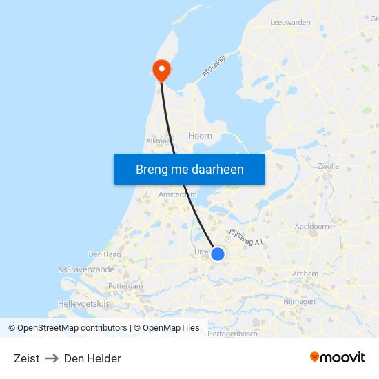 Zeist to Den Helder map