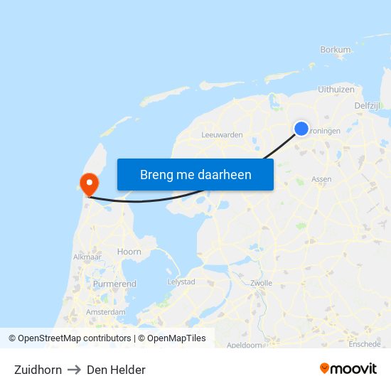 Zuidhorn to Den Helder map