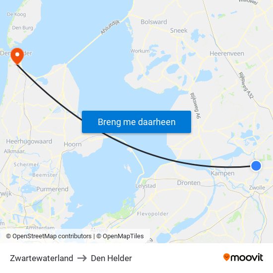 Zwartewaterland to Den Helder map