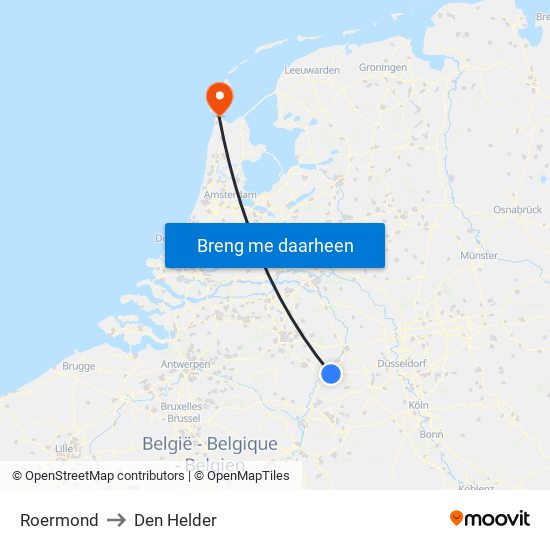 Roermond to Den Helder map