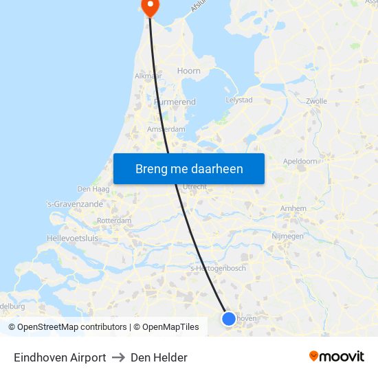 Eindhoven Airport to Den Helder map