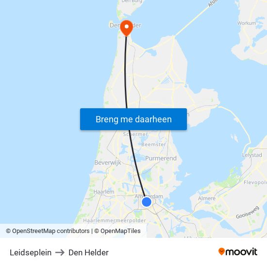 Leidseplein to Den Helder map