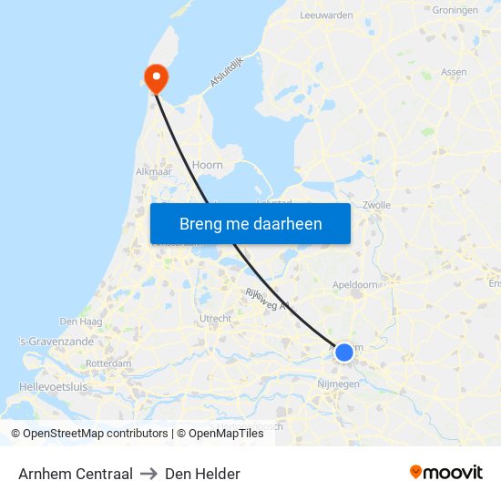 Arnhem Centraal to Den Helder map