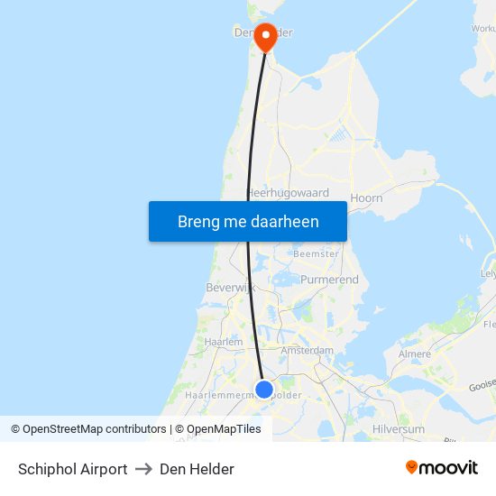 Schiphol Airport to Den Helder map