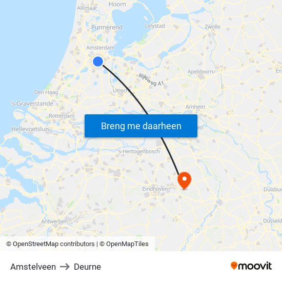 Amstelveen to Deurne map