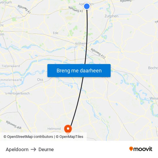 Apeldoorn to Deurne map