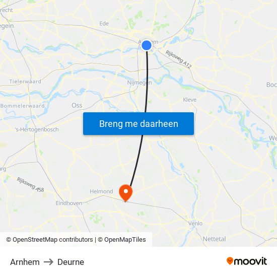 Arnhem to Deurne map