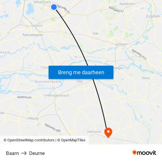 Baarn to Deurne map