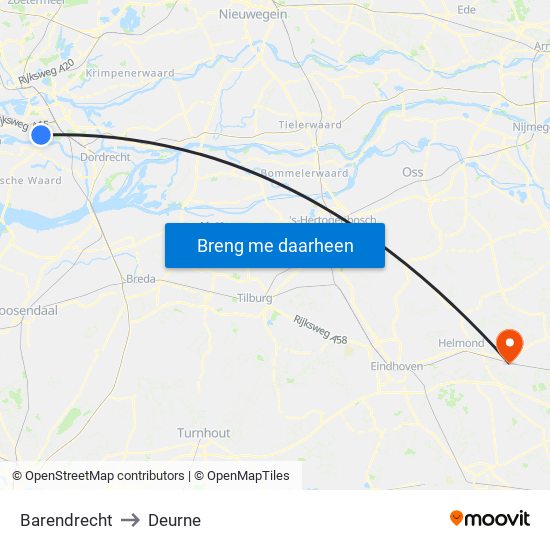 Barendrecht to Deurne map