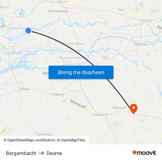 Bergambacht to Deurne map