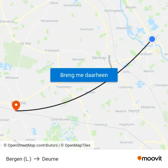 Bergen (L.) to Deurne map