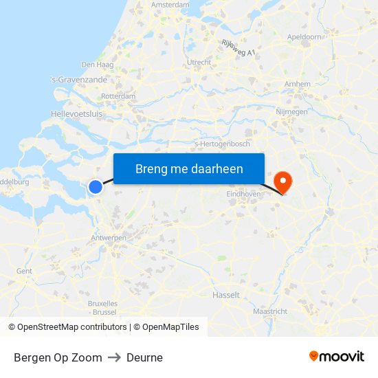 Bergen Op Zoom to Deurne map