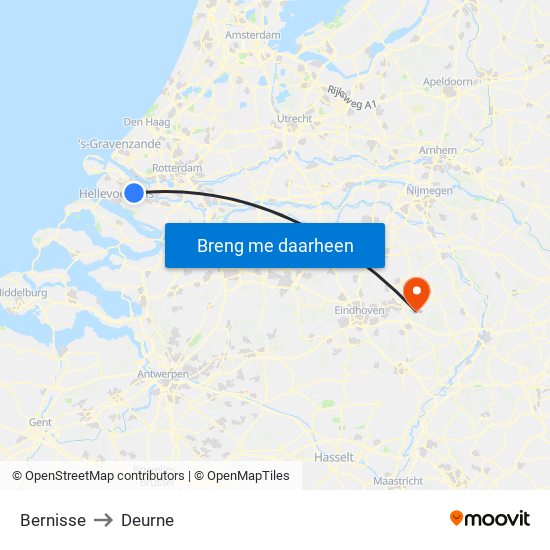 Bernisse to Deurne map