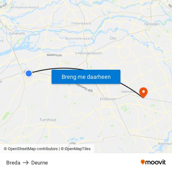 Breda to Deurne map