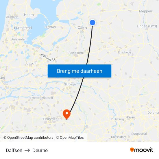 Dalfsen to Deurne map
